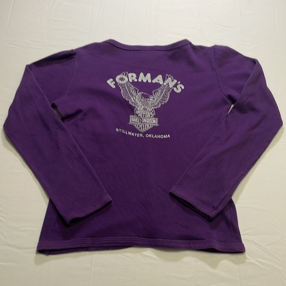 HARLEY DAVIDSON WOMENS SIZE M V-NECK SNAP DOWN LS Top VINTAGE 1980S PURPLE. - Picture 5 of 6